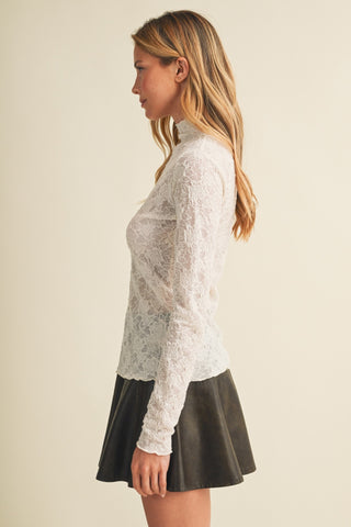 Aria Sheer Lace Mock Neck Long Sleeve Top