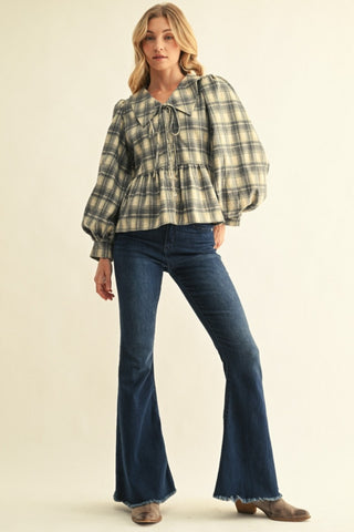 Plaid Peter Pan Collar Babydoll Top