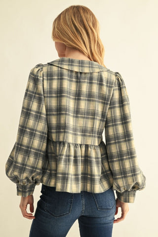 Plaid Peter Pan Collar Babydoll Top