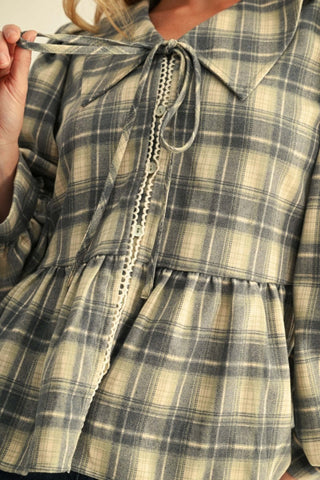 Plaid Peter Pan Collar Babydoll Top