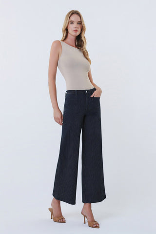 Verlet Stripe High-Rise Wide Leg Jeans with Patch Pockets