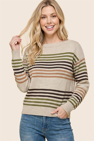 Ultra-Soft Multi-Stripe Boat Neck Knit Sweater