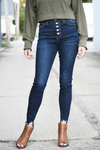Dark Night Super High Rise Button Jeans
