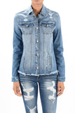 Raw Hem Distressed Denim Jacket
