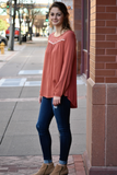 Long Sleeve Top with Embroidery Tape Trim - urbanity online
