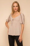Lurex Trimmed Tie Front Top