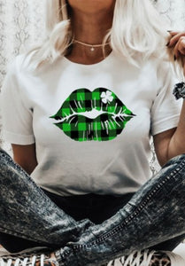 St Patty Plaid Lips Top