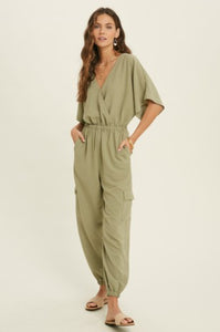 Textured Cargo Jumpsuit