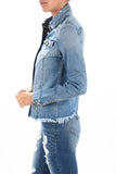 Raw Hem Distressed Denim Jacket