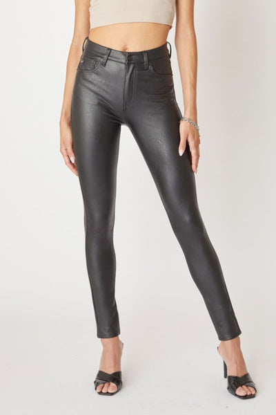 FAZAIQILUO Women's Leather Elastic Pants with High Waist and